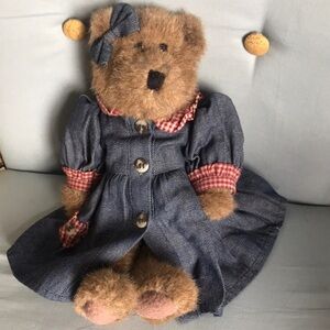 Vintage Boyds bear EmmyLou, denim/gingham dress & bow collectible country decor